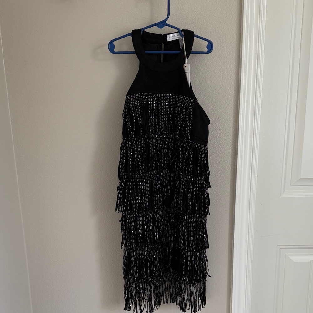 Black Fringe Mini Dress
